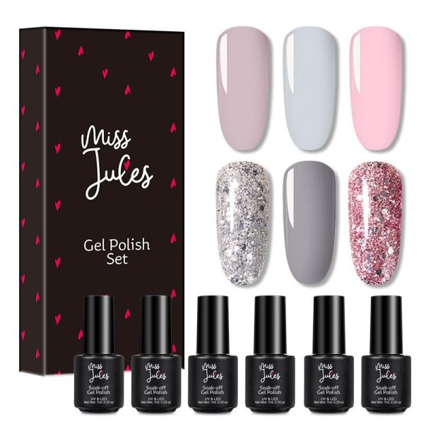 Miss Jules - Gellak Nagellak Set 6 Delig Roze, Grijs, Glitter